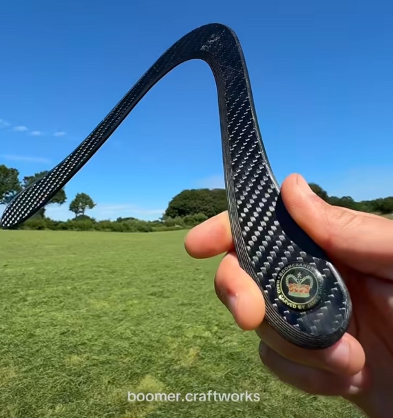 Facebook reel from Boomer Craftworks showing a James Hoy boomerang being thrown